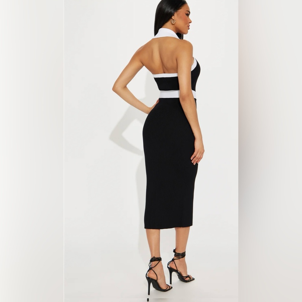 Fashion Nova Charlotte Sweater Black and White Buttoned Dress - Picture 7 of 10